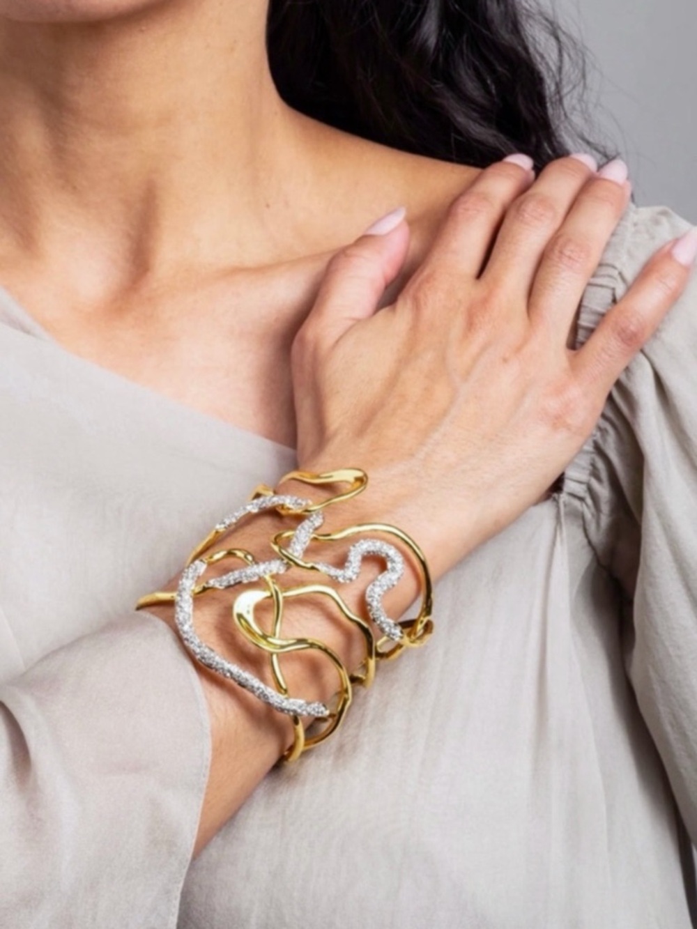 ALEXIS BITTAR Solanales Gold Crystal Intertwined Cuff Bracelet